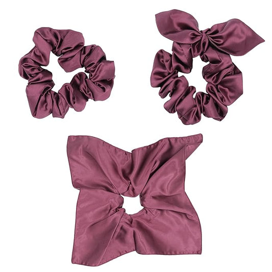 100% Mulberry Silk Scrunchies for Curly Hair, Thick Hair, and All Hair Types, 22 Momme 6A Grade, Girl Hair Ties, OEKO‑TEX Certified, Anti‑Frizz, Luxury Gift for Women, Cool Presents for Wife (Wine)