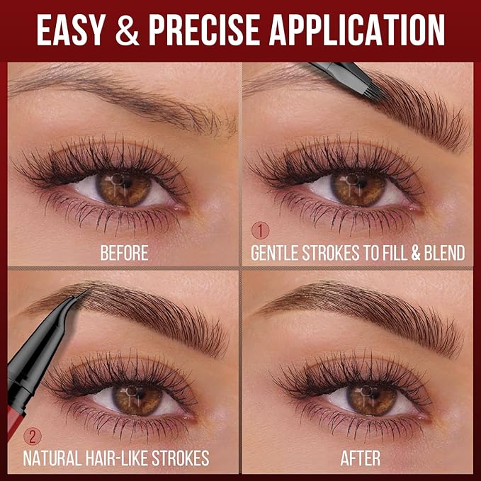Vevivia Eyebrow Pencils for Women - Eyebrow Pen with 4D Brush-Tip & Curved Tip for Natural Fuller-Looking Brows, Precise Hair-Like Strokes for All Brow Types, Last All-Day Eyebrow Makeup, Dark Brown
