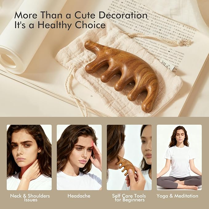 CHOSIN Gua Sha Tool for Face & Body - 4 in 1 GuaSha Brush for Lymphatic Drainage, Anti-Aging and Head Massage Comb for Stress Relief with Travel Pouch
