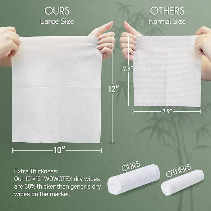 WOWOTEX Bamboo Viscose Disposable Face Towel Biodegradable Large Dry Face Wipes 120 Count Extra Thick Soft Clean Facial Towels for Sensitive Skin, Makeup Removing, Facial Cleansing