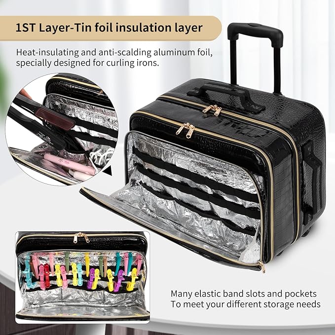 OCHEAL Rolling Makeup Train Case, 18" Carry On Travel Cosmetic Organizer Suitcase,Extra Large Trolley Makeup Storage Case On Wheels,3 Layers with 3pcs Traveling Bags for Hairstylist Cosmetology Artist