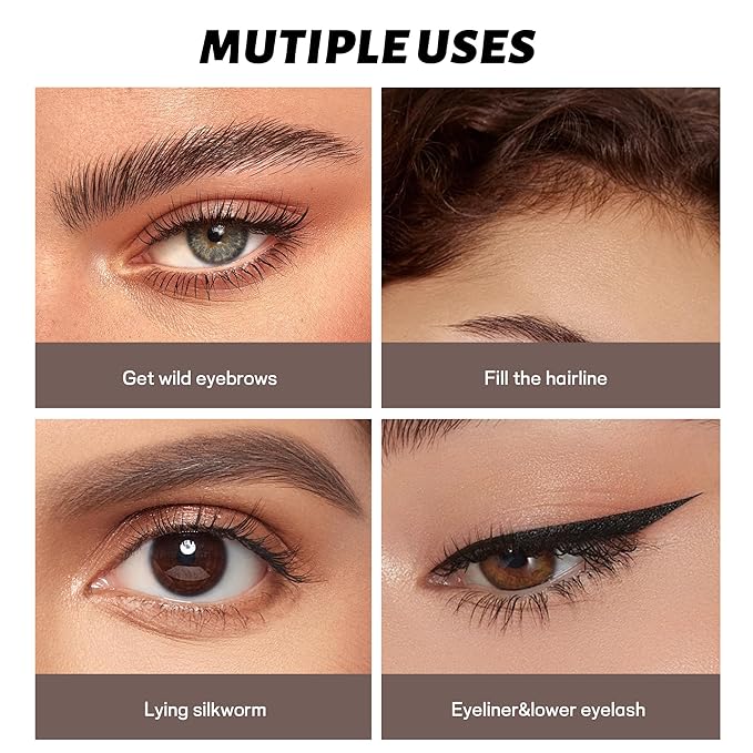 2 Pack 4-Tip Microblading Eyebrow Pen with 2 Brow Brushes, Waterproof Vegan Formula Eyebrow Pencils for Women to Effortlessly Create Natural Hair-Like Strokes, All-Day Wear (Black Brown)