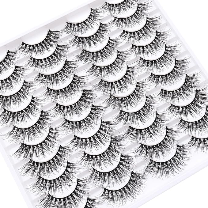 False Eyelashes 20 Pairs Long Lashes 14-18mm Wispy Lashes Faux Mink Lashes 14mm 3D Fluffy Cat Eye Lashes （style 20-066)