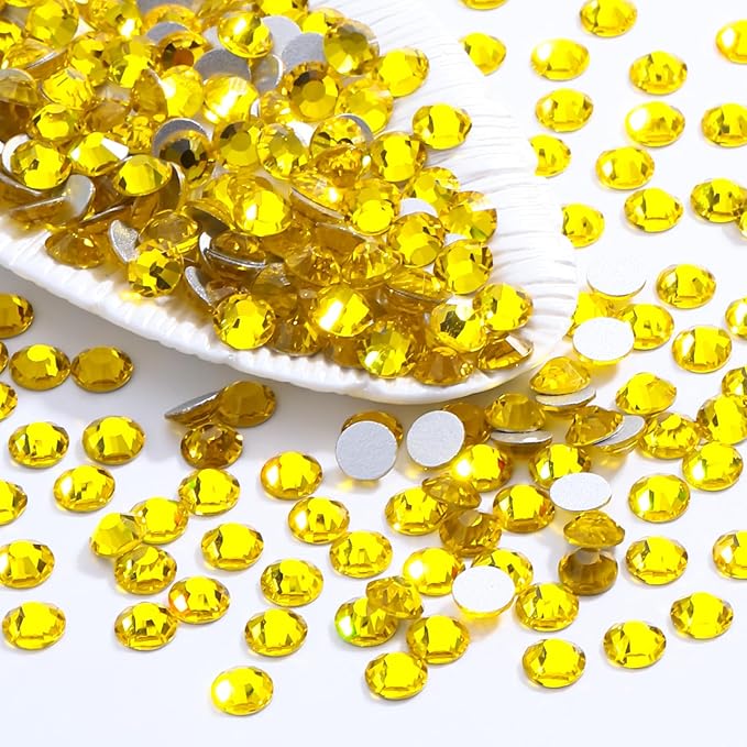 Meibite Citrine Flatback Rhinestones, Glass Rhinestones for Nail Art and Craft, Glue Fix, Loose Crystal Gemstones(Yellow, SS20, 1440pcs, 4.6-4.8mm)