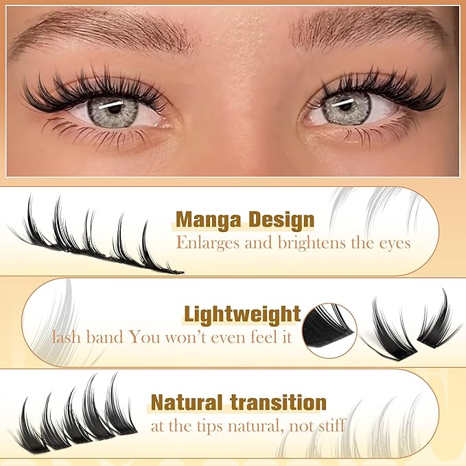 Fairy Lash Clusters Manga 10-12mm Short Eyelash Clusters Natural Lashes Clusters Wispy Cluster Eyelash Extensions Cluster Lashes C Curly Individual Lashes DIY Lash Extensions by Ruairie