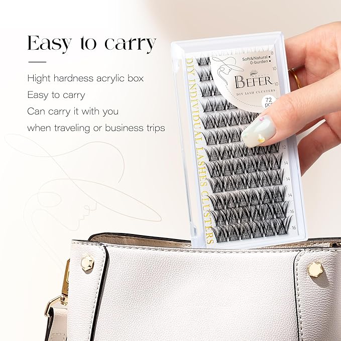 BEFER Lash Clusters, 72 Pcs D Curl Eyelash Super Fluffy Lightweight Individual Lashes 8-16MM Cluster Eyelash Extensions DIY At Home(Mermaid,FD34)