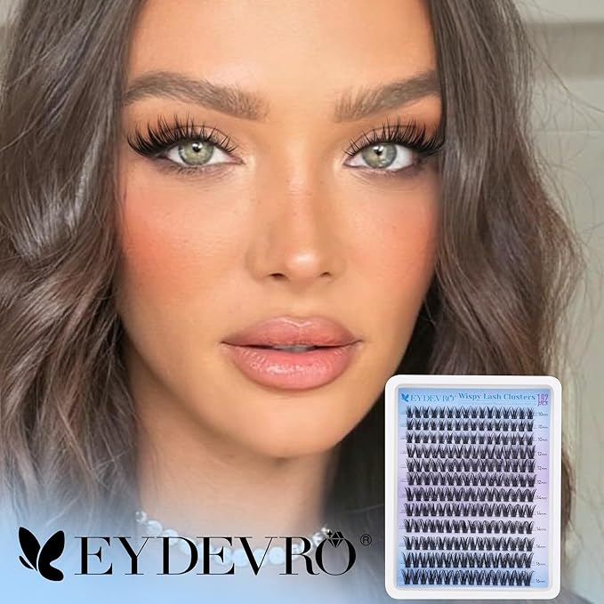 EYDEVRO Wispy Lash Clusters Natural Eyelash Clusters 10-16mm Cluster Eyelash Extensions 192 Pcs Individual Lashes CD Curvature Cluster Lashes Comfortable Soft Thin Band DIY Lash Extensions