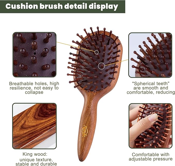 4-in-1 Wooden Gua Sha Facial Tools & Hair Detangler Brush Set – Manual Guasha tool for Face & Jawline Lifting, Double Chin Reduction, Scalp & Head Massager, Eye & Ear Acupressure, Gift for Women