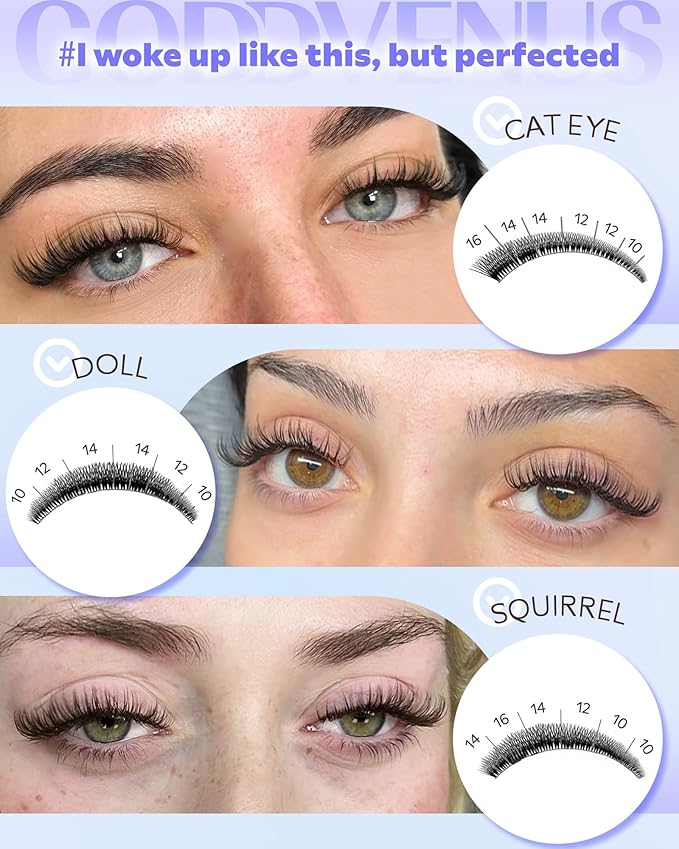 Goddvenus Wispy Lash Clusters Kit Eyelash Clusters Natural Cluster Eyelash Extensions Kit 10-16mm CC Curve Lash Extension Kit For DIY