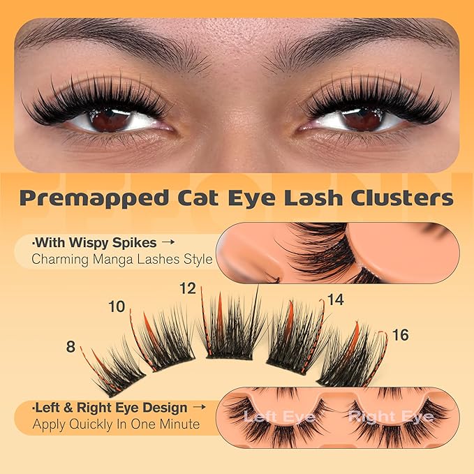 Manga Lashes Wispy Lash Clusters Natural Cluster Eyelash Extensions Cat Eye Individual Lashes Anime Eyelash Clusters C Curly Fake Lashes 8-16mm Eyelashes Pre Mapped Lash Extension 7 Pairs by Eefofnn