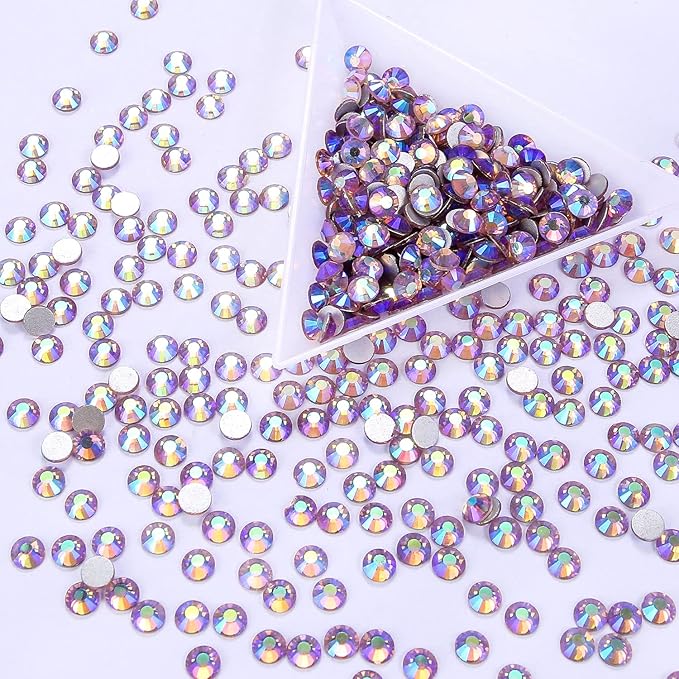 1440Pcs Light-Purple Ab Crystal Rhinestones,Glass Flatback Rhinestones Gemstones for Nail Face Makeup Art Crafts Clothes Decoration-(SS12,3.0mm,Light-Purple Ab)