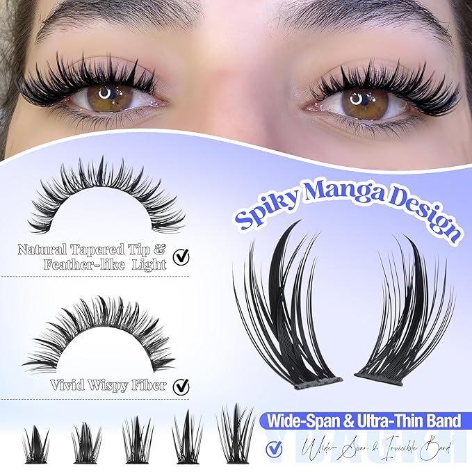 Lash Clusters Wispy Manga Eyelash Clusters with Spikes Anime Cluster Eyelash Extensions Natural Cluster Lashes Spiky Individual Lashes DIY at Home by YDAGKH(9-13mm, 192Pcs)