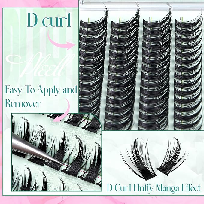 Manga Lash Clusters Anime Spiky Eyelash Clusters 270Pcs Individual Lashes 10-16MM Cluster Eyelash Extensions D Curve DIY Eyelashes Clusters Comfortable Soft Lash Extension by Pleell