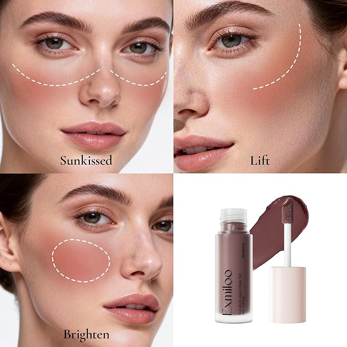 Exmiloo Liquid Blush for Cheeks, Long-Lasting Matte Liquid Blush Cheek Tint Makeup, Blendable & Buildable, Vegan & Cruelty-Free, Easy to Apply, Blackberry