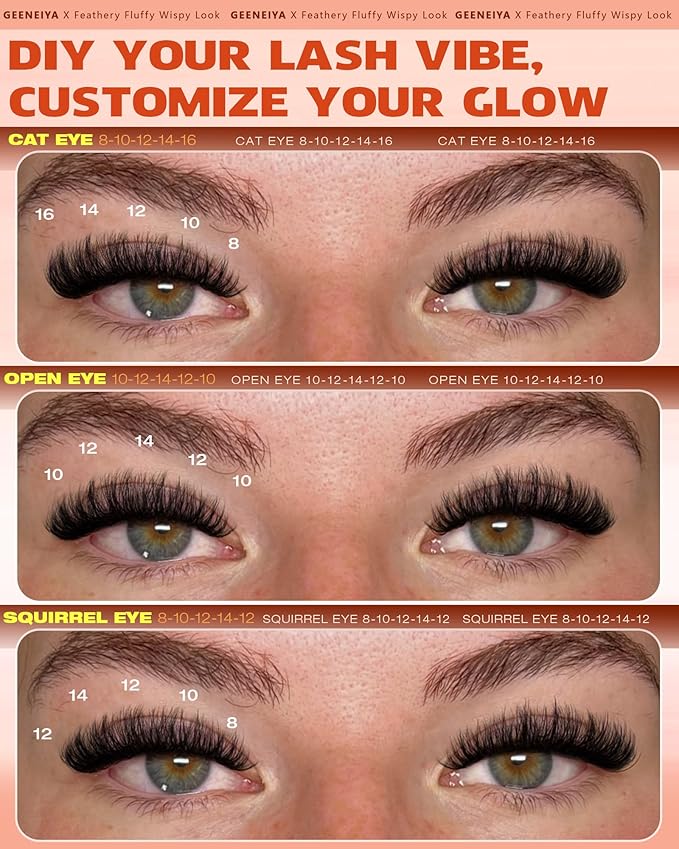 Geeneiya Fluffy Lash Clusters Wispy Eyelash Clusters, 8-16mm Natural Lashes Clusters, C Curl Cluster Eyelash Extensions, Natural Look Lash Extension for Beginners