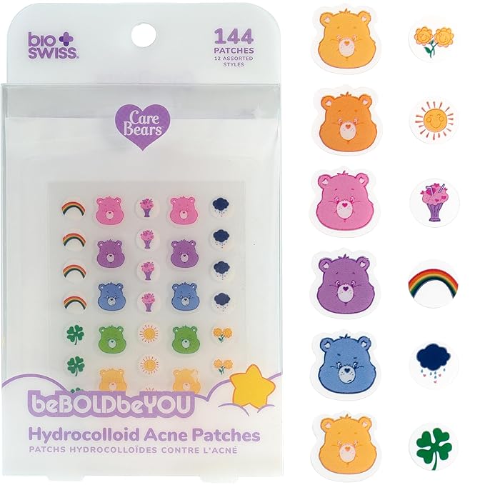 BioSwiss Care Bears Print Pimple Patches, Hydrocolloid Acne Patch for Zits and Blemishes, Face and Skin Stickers, 144 Count