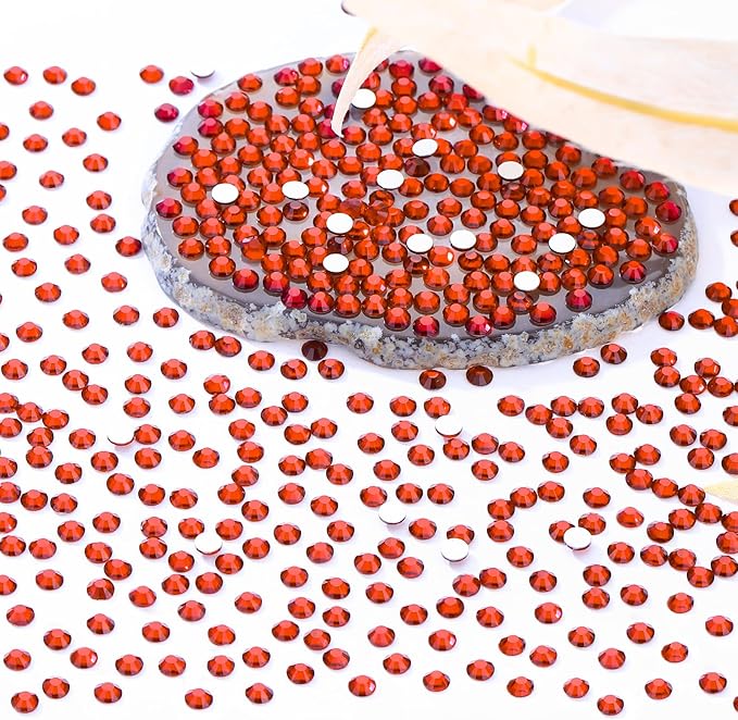 Meibite Red Flatback Rhinestones, Glass Rhinestones for Nail Art and Craft, Glue Fix, Loose Crystal Gemstones(Red, SS10, 2880pcs, 2.7-2.8mm)