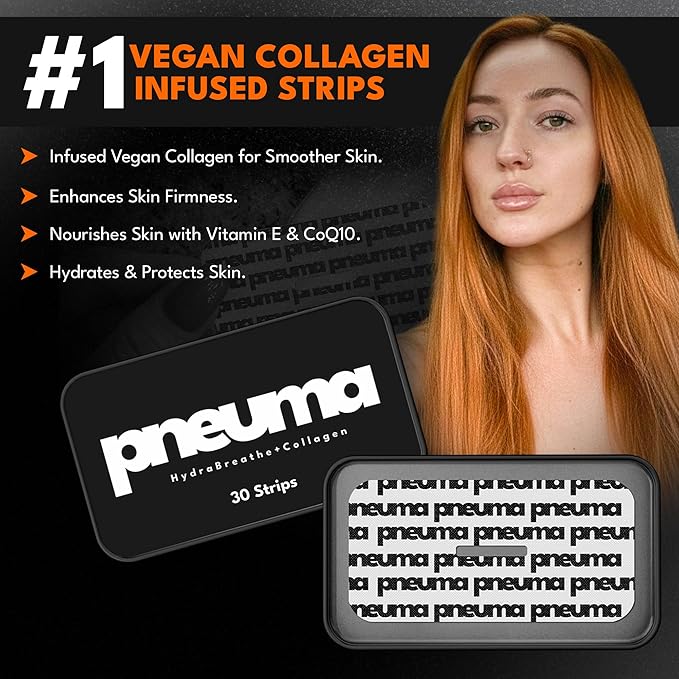 PNEUMA Vegan Collagen Strips - Overnight Skin Nourishment & Hydration Patches - Pain Free Removal, Hypoallergenic, Latex Free, Gentle Adhesive, Vitamin E Infused, 30 Count