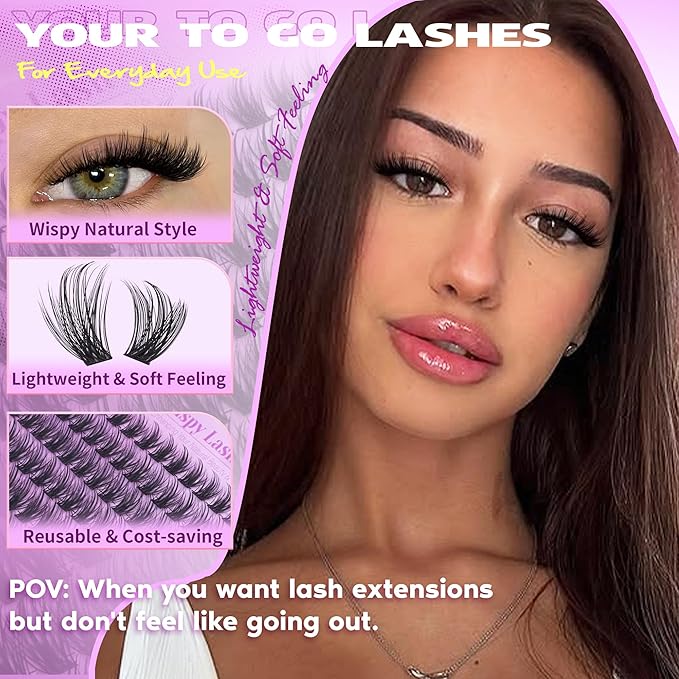 EYDEVRO Wispy Lash Clusters Kit Natura Eyelash Clusters Kit 9-18mm Cluster Eyelash Extensions CD Curvature 192 Pcs Manga Lash Extension Kit Individual Eyelash Extension Kit Lash Bond and Seal Tweezers