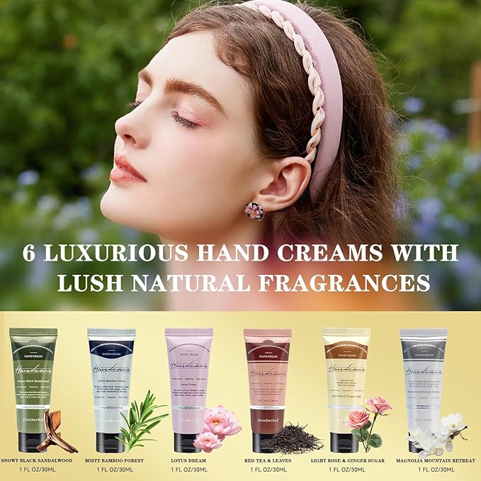 DincherBel Hand Cream Gift Set - Travel Size Scented Hand Lotion Set for Dry Skin, Ideal Holiday Gift for Women/Men/Birthday, 6 x 1.0 oz/30 ml