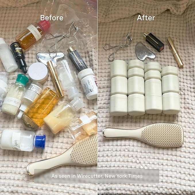 Cadence Travel Containers - 6 Piece Haircare Set - Magnetic Travel Capsules - 2 Small & 4 Medium Capsules - Shampoo, Conditioner, Leave-In Conditioner, Comb, Hair Serum, Hair Gel Labels - Eucalyptus
