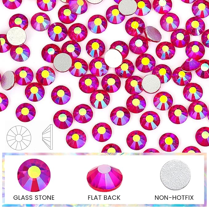 Novani Crystal Rhinestones, Flatback Loose Gemstones 1440pcs Glass Rhinestones for Clothes Shoes Crafts Makeup Nail Art and DIY Decorations(SS12, Light Siam AB)