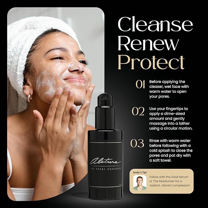 Alitura Pearl Facial Cleanser for Men & Women 100 ml – Anti-Aging Face Wash with Marine Collagen, Sea Kelp & Organic Botanicals – Hydrating Gentle Exfoliant for Clear, Smooth Skin – 3.4 oz Travel Size