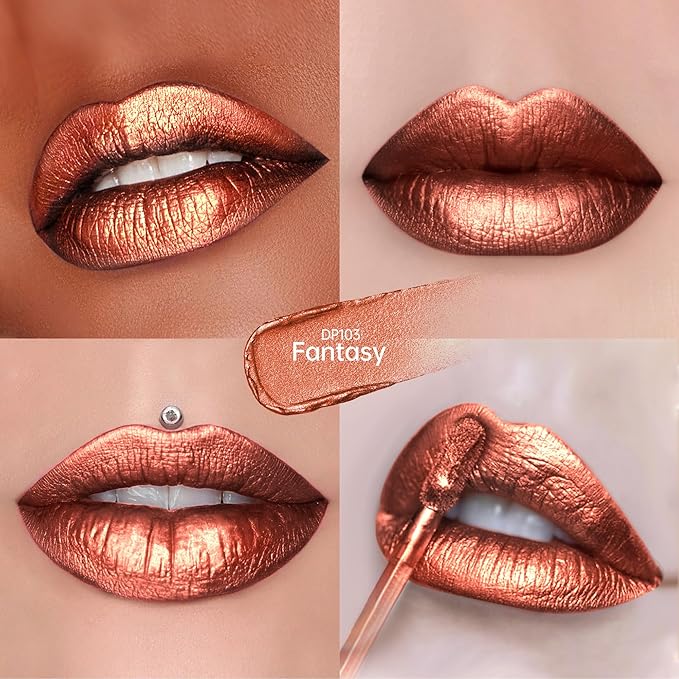 Depuplum 3Pc Lipsticks Set for Women Metallic Lipstick Long Lasting Dark Red Bronze Pink Lip Gloss, Metal Shine Lightweight Hydrating Full Coverage Lip Color, DP103/104/114