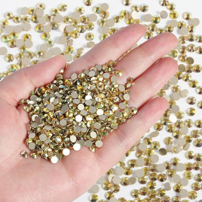 Beadsland Flatback Rhinestones Bulk, 2880pcs Gold Rhinestones for Nails Crafts Clothes DIY Decoration, Metal Sunlight, SS30, 6.3-6.5mm