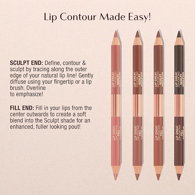 Charlotte Tilbury Lip Cheat Contour Duo - Dual-Sided Lip Liner Pencil to Sculpt & Fill for an Easy Contour Effect - Helps Prevent Lipstick Feathering - Deep