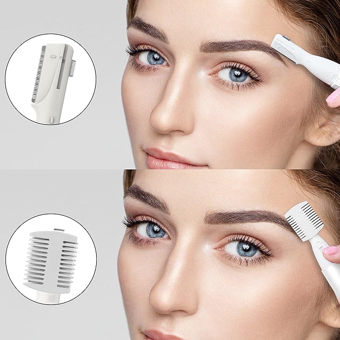 Electric Eyebrow Trimmer - Facial Hair Remover for Eyebrows, Face, Chin, Neck & Upper Lip - Painless Precision Shaver with Comb & Replaceable Blades - Battery Powered & Portable for Peach Fuzz & Body