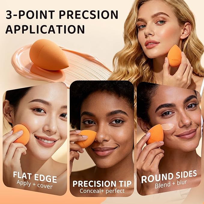 2 Pack Makeup Blending Sponge Set with Acrylic Storage Case, Latex-Free Beauty Sponge Blenders,For Matte & Smooth Foundation, Flawless Matte Finish,Streak-Free Finish,Easy to Clean
