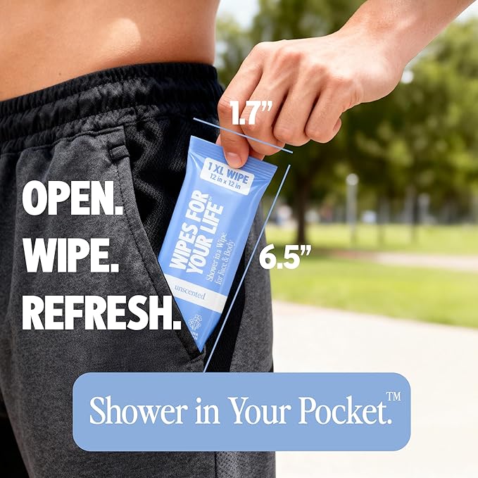HyperGo XL Body Wipes for Women & Men – 12" x12" Rinse-Free Full Body Cleansing 10 Count Pack - Variety | Biodegradable, Hypoallergenic, Aloe-Infused | Gym, Festival, Camping Essentials