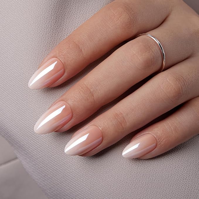 VSALON Press on Nails Short Almond - Chrome Ombre Nails Kit for Women, Reusable Opaque Soft Gel Fake Nails with Glue & Cuticle Oil - 32 PCS Glue On Nails in 16 Sizes (Romantic Floral)