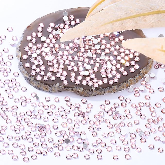 Meibite Pink Flatback Rhinestones, Glass Rhinestones for Nail Art and Craft, Glue Fix, Loose Crystal Gemstones(Pink, SS8, 2880pcs, 2.3-2.5mm)