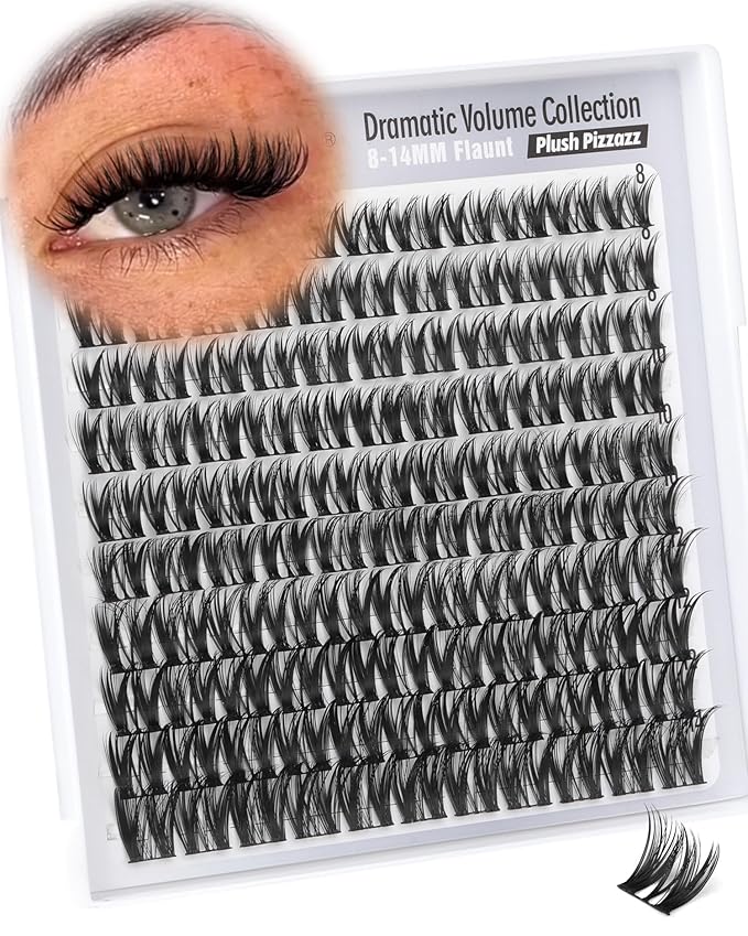 Flaunt Cluster Lashes Short 8-14MM Eyelash Clusters Wispy Lash Clusters Ultra-Dense Cluster Eyelash Extensions CD-Curly Wet Look Individual Lashes 110PCS Natural Clusters