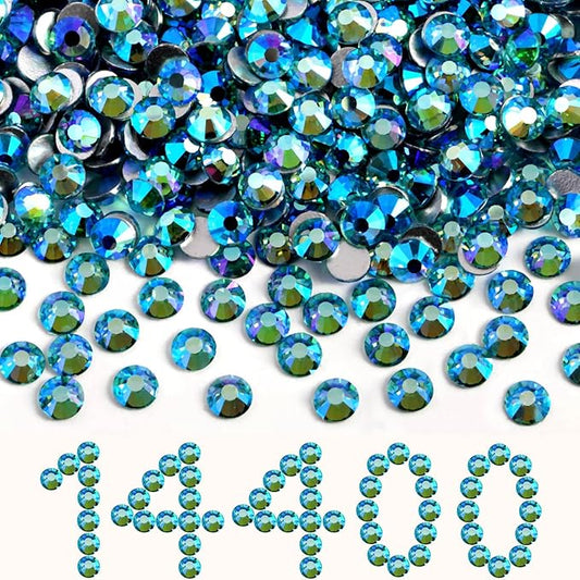Beadsland Flatback Rhinestones Bulk,14400pcs Rhinestones for Nails Crafts Clothes DIY Decoration, Aquamarine AB, SS16, 3.8-4.0mm