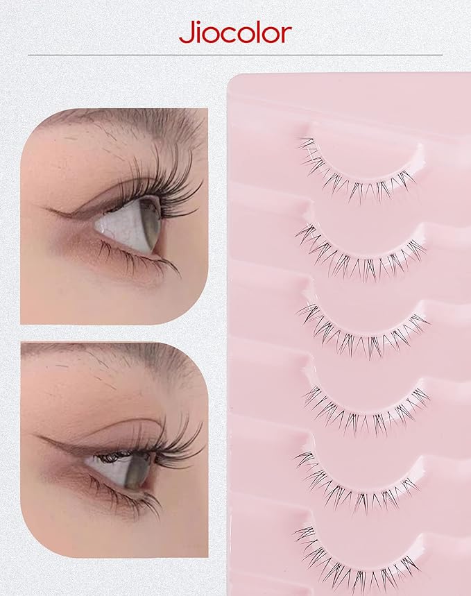 Jiocolor Lashes Bottom Lashes Strip Natural Bottom Eyelashes Wispy Under False Lashes Lower Lashes Extension Clear Band Mink Lashes 7 Pairs R1
