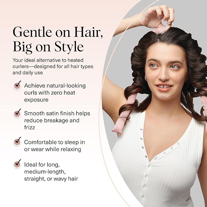 Kitsch Satin Heatless Curling Set – Heatless Curls Overnight with 34" Hair Curler & 2 Satin Scrunchies – Comfortable Hair Curlers to Sleep In for Frizz-Free, No Heat Damage Styling - Micro Dot