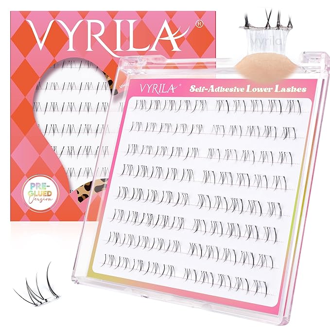 VYRILA Self Adhesive Bottom Lashes, Pre Glued No Glue Lower Lash Clusters, Ultra Thin Invisible Band, Natural Wispy Under Lash Extensions, Easy Apply for Beginners(PG-ZE94-6-7mm)