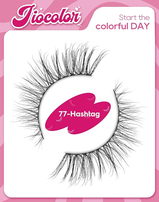 Cat Eye Lashes Short Wispy Strip Lashes that Look Like Extensions Natural Mink Lashes Fluffy Thin Band Fake Eyelashes C Curl Volume Eye Lashes Pack 15mm 77-Hashtag
