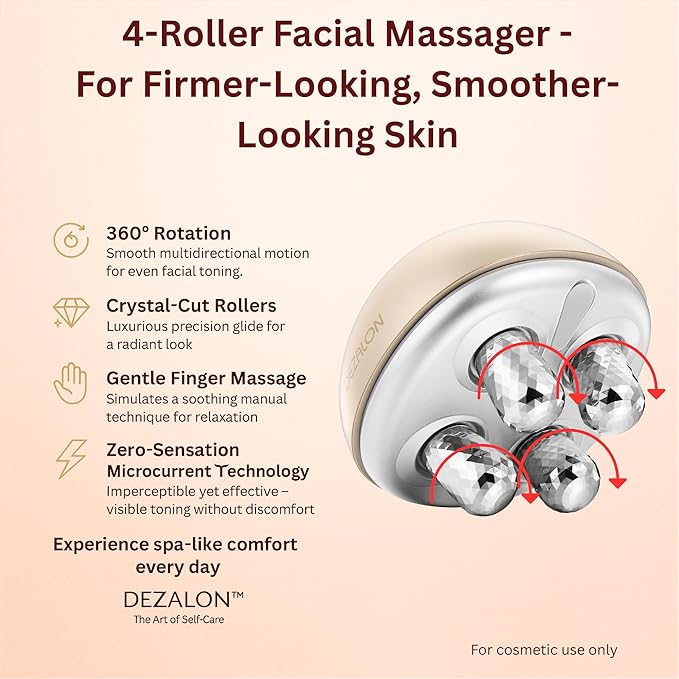 Microcurrent Facial Device, Face Massager Tool, Eye and Neck Massager, Face Roller, Beauty Tools for Relaxing Facial Massage and Skin Care Routine, Gold Color