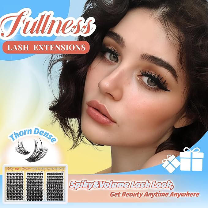 Fyonas Manga Lash Clusters 60D+80D+100D Spiky Thick Cluster Eyelash Extensions with Spikes 290Pcs D Curl Volume Fluffy Eyelash Clusters 10-18mm DIY Wispy Individual Lashes (Thorn Dense)