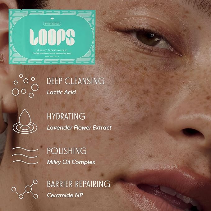 LOOPS Skincare Essentials Travel Set - 4-Step Routine with 12 Travel Pads Each (Pack of 48) - Swipe - Biodegradable Skincare Pads - Gifts for Women, Stocking Stuffer