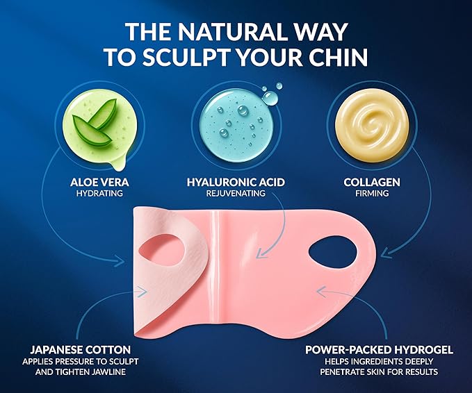 STYLIA V Line Lifting Collagen Mask - Lift, Firm & Contour Jawline - Tightening Double Chin Strap with Hyaluronic Acid & Aloe - Neck Tightening and Lifting Mask - Jawline Shaper Face Lift Tape (10PC)