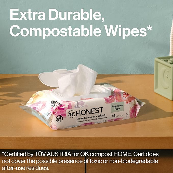 The Honest Company Hypoallergenic Multi-Use Baby Wipes for Sensitive Baby Skin, Rose Blossom, 60 Count