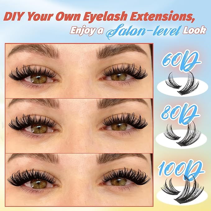 Fyonas Manga Lash Clusters 60D+80D+100D Spiky Thick Cluster Eyelash Extensions with Spikes 290Pcs D Curl Volume Fluffy Eyelash Clusters 10-18mm DIY Wispy Individual Lashes (Thorn Dense)