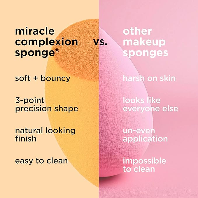 Real Techniques Miracle Complexion Sponge, Makeup Blending Sponge, For Liquid & Cream Foundation, Offers Light To Medium Coverage, Natural, Dewy Makeup, Orange Sponge, Latex-Free Foam, 1 Count