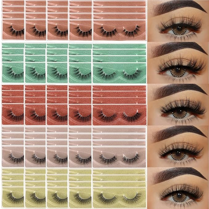 Faux Mink False Lashes Wholesale 10/30/50/100 Pairs 20mm Fluffy 5 Styles Fake Eyelashes 5D Soft Wispy Strip Eye Lashes (100 Pairs-5 Styles Upgrade)