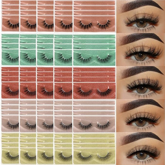 Faux Mink False Lashes Wholesale 10/30/50/100 Pairs 20mm Fluffy 5 Styles Fake Eyelashes 5D Soft Wispy Strip Eye Lashes (100 Pairs-5 Styles Upgrade)